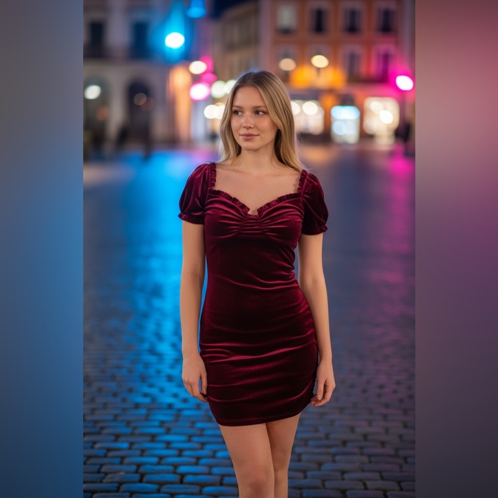 Windsor Velvet Mini Dress in Deep Burgundy